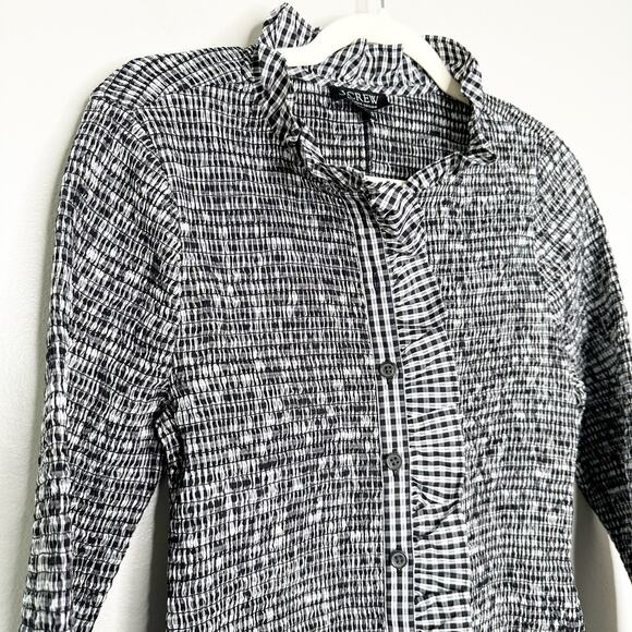 J Crew Black White Smocked Gingham Mini dress Ruffle Sleeves Small NEW - Picture 3 of 8